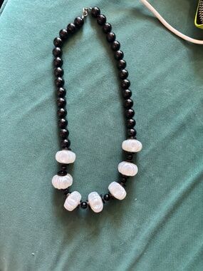 Prettiest vintage 80s beaded black and milky white necklace *accepting offers